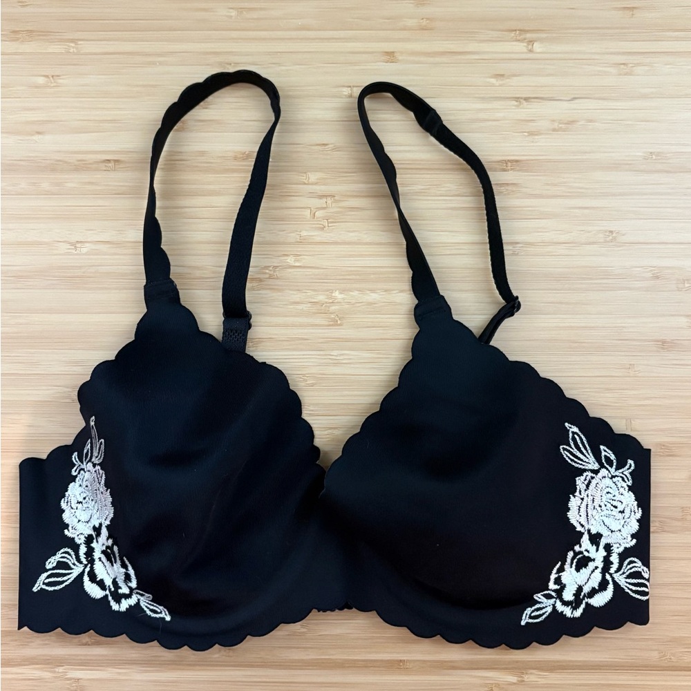 Victoria's Secret Black Bra with White Floral Design